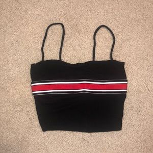 Black, white, and red striped crop top